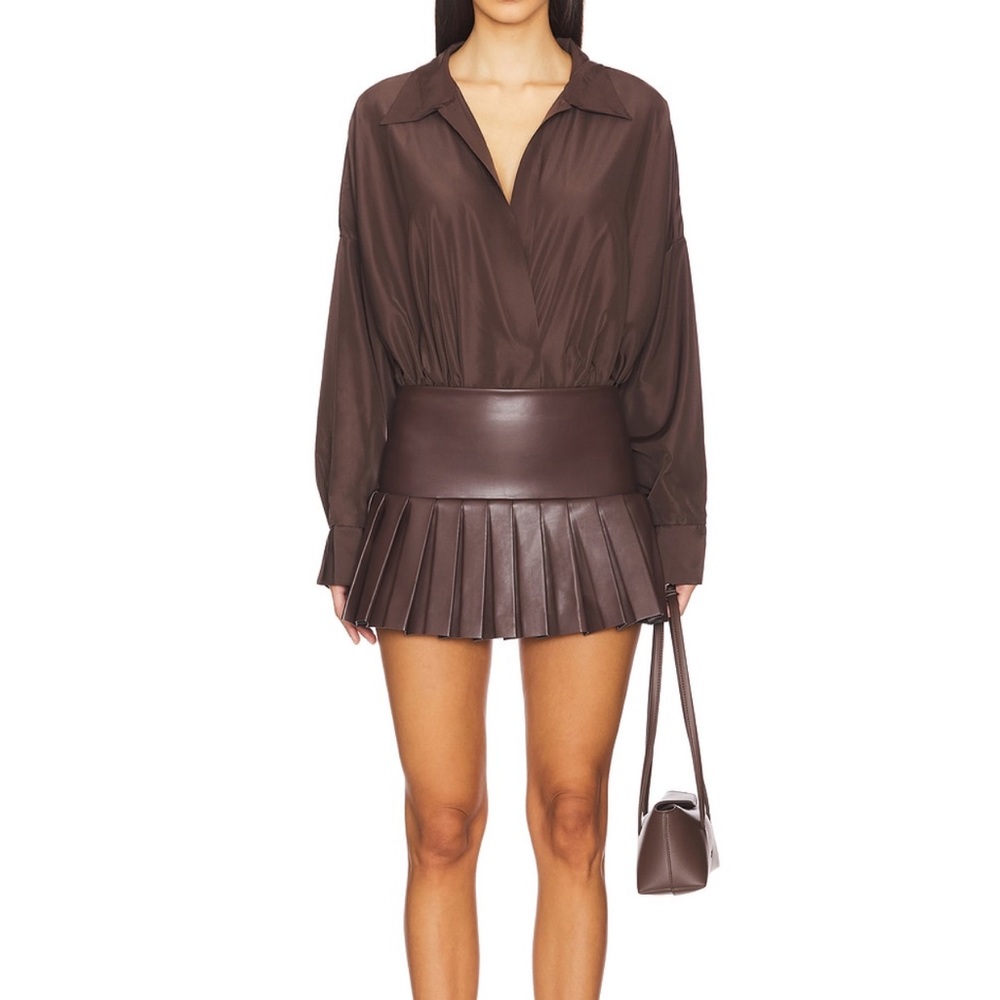 Norma Kamali Dark Brown Pleated Mini Skirt